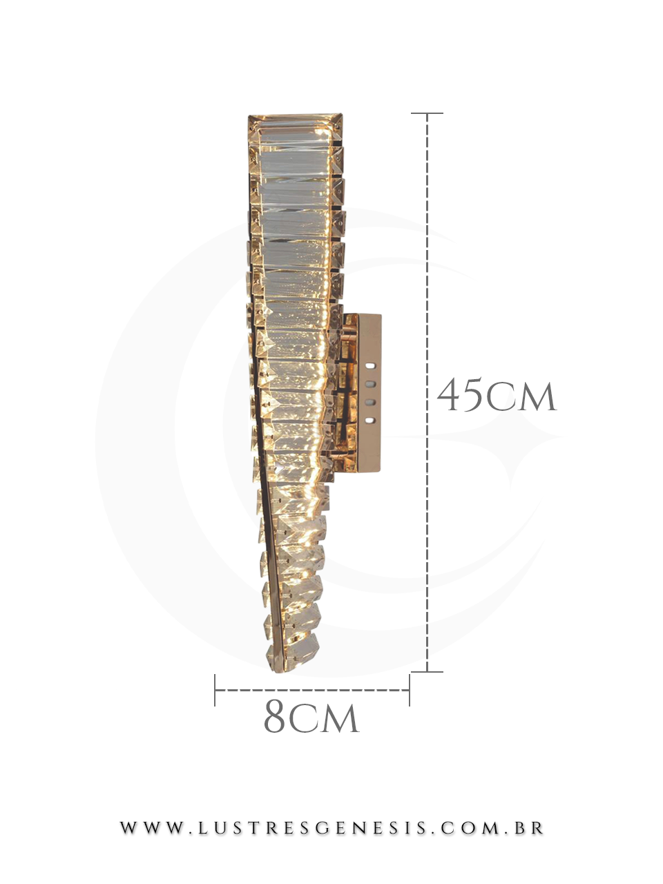 Arandela Cristal Metal Dourado DCB00791 LED 7W 3000K Bivolt 45x8cm, Sala de Estar, Quarto, Lavabo, Cabeceira de Cama, Corredor